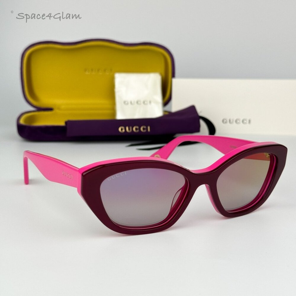 BRAND NEW Gucci GG1638S 003 Burgundy Red Mirrored Women Cat Eye Sunglasses